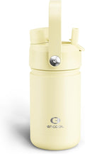 ENCOOL Kids Insulated Water Bottle with Straw - 12oz Stainless Steel Water Bottle with Dual Spouts, Leak-Proof, BPA-Free, Double Wall Vacuum Keeps Cold for 24 Hours for Sports, Travel (Light Vanilla)