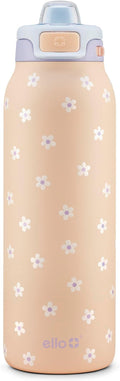 Ello Pop & Fill 32oz Stainless Steel Water Bottle with Quick Fill Technology, Double Walled and Vacuum Insulated Metal, Leak Proof Locking Lid, Sip and Chug, Reusable, BPA Free, Gloss Daisies