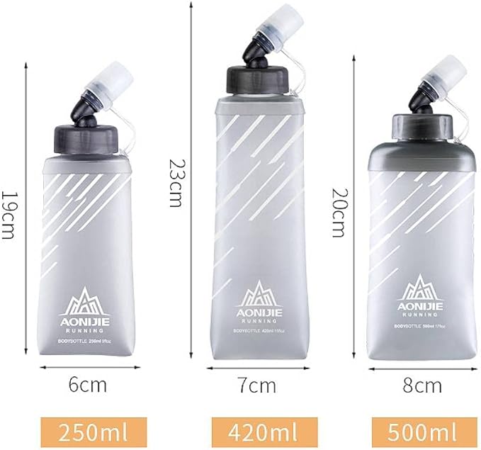 AONIJIE TPU Soft Flask Water Bottle Collapsible Running Flask for Hydration Pack, BPA Free, Wide Opening, for Outdoor Sports Hydration