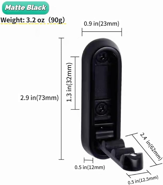 2 Pack Folding Wall Hooks, Foldable Black Coat Hooks for Bathroom, Entryway - Strong Hold for Towels, Robes, Hats, Bags, Keys - Solid Metal Wall Mounted Hooks with Screws