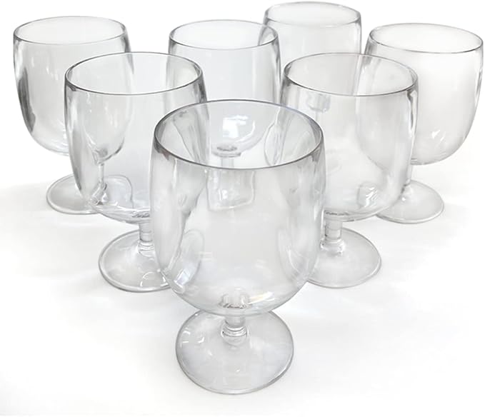 Lily's Home Unbreakable Plastic Wine Glasses Set of 8, 12 oz Shatterproof Stackable Tumblers, Reusable BPA Free Goblets for Indoor and Outdoor Use. Made in Taiwan (Clear)