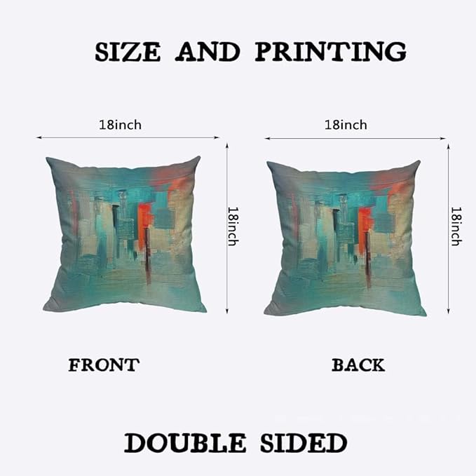 TKS MITLAN Colour Paint Pillow Cover 18x18 inch Modern Art Made with Teal, Orange Colour Paint Smears and Rough Brush Strokes Pillows Decorative Throw Pillows Farmhouse Decor for Home Cushion Case