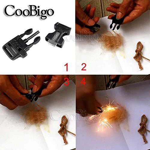 CooBigo 10Pack 3/4" (19mm) Fire Starter Survival Whistle Buckle Flint Scraper for Paracord Bracelet Key Lanyard Ourdoor Hiking Camping Backpack Bag Pets Collar DIY Travel Kits