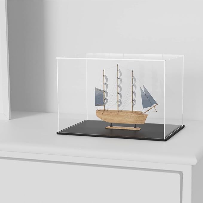 SVENJBB Acrylic Display Case, 10x5x5 Inch Acrylic Boxes for 1:24 Model Cars, Clear Display Cases with Matte Black Base and Lid