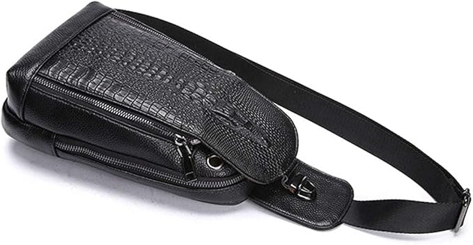 Hebetag Crocodile Genuine Leather Sling Chest Bag for Men&Women Travel Outdoor Hunting Hiking Camping Crossbody Shoulder Pack Pouch Backpack Daypack Black