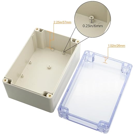 LeMotech ABS Plastic Junction Box Dustproof Waterproof IP65 Electrical Enclosure Box Universal Project Enclosure Grey with PC Transparent Clear Cover 6.3 x 4.3 x 3.5 inch(160 x110 x 90 mm)