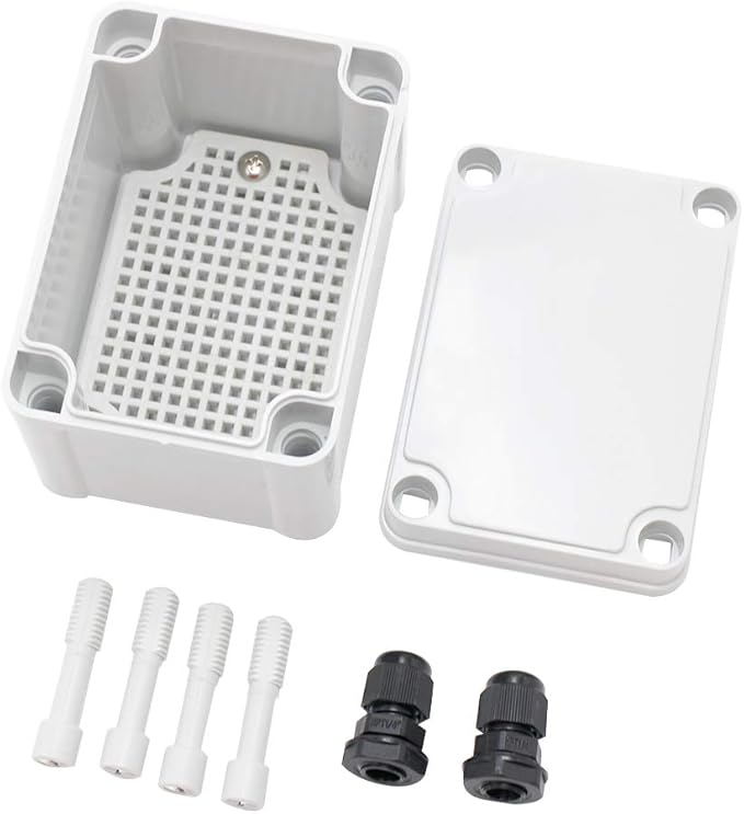 MAKERELE Weatherproof Outdoor Box Electrical with Cover 4.33”3.15”3.35” (1108085mm) Outdoor Universal Durable Cable Enclosure Dustproof with 2 NPT 1/4” Glands