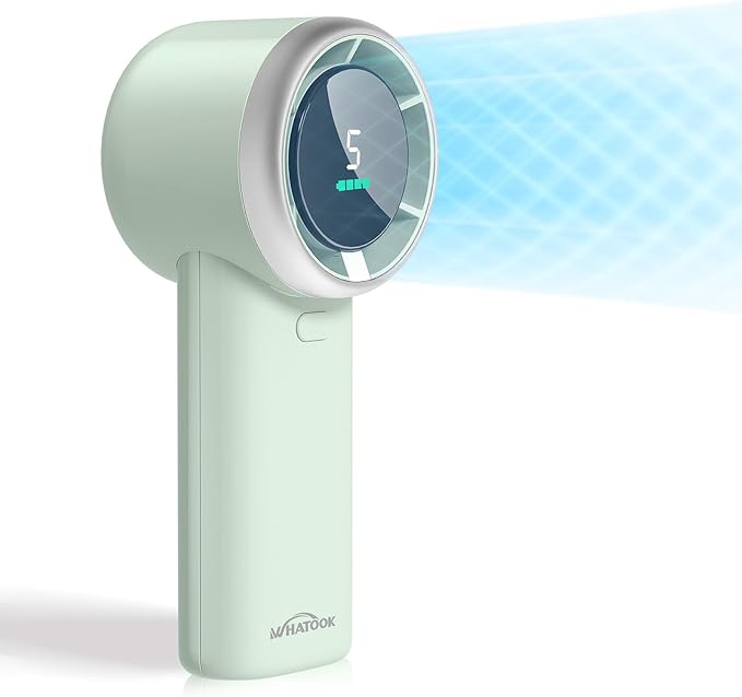 WHATOOK Portable Handheld Mini Fan: High Speed Cooling Fan, 10 Hours Battery Life, USB Rechargeable, Small Essentials for Women, Beach Travel, Vacation (Green)