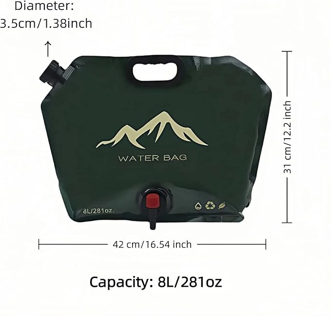 8L/281oz Outdoor Collapsible Water Jug BPA-Free w/Adjustable Faucet - Portable Leakproof Water Storage for Camping, Hiking, Travel & Emergencies (Blackish green)