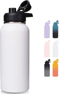Fijinhom 32 oz Insulated Water Bottle with Handle, 304 Stainless Steel Water Bottles with Wide Mouth, Double Wall Vacuum Sports Water Bottle, BPA Free, Keep Cold and Hot, White