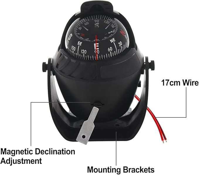 Marine Compass for Boat LED Light Navigation Pivoting Electronic Automotive High Precision Compass for Sailing Boat Car Truck
