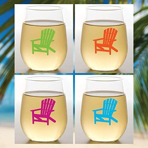 Set of 4 Shatterproof Designer 16 oz Plastic Wine Glasses MADE in the USA (ADIRONDACK CHAIRS)