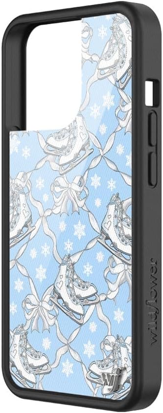 Wildflower Cases - Compatible with iPhone 13 Pro | Protective Black Bumper, 6.5ft Drop Test Certified, Women Owned Small Business | Blue Coquette Aesthetic Bows Trendy | Ice Skates