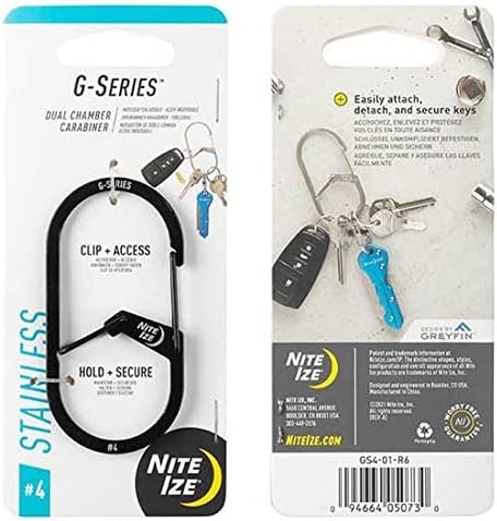 Nite IZE GS4-01-R6 G-Series Dual Chamber Carabiner #4, Dual Security Carabiner Keychain, Black
