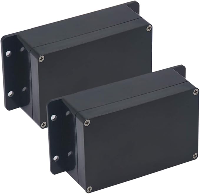 2 Pack Project Box IP65 Waterproof Junction Box ABS Plastic Black Electrical Boxes DIY Electronic Project Case Power Enclosure with Fixed Ear 6.22 x3.54 x2.36 inch(158x90x60mm)