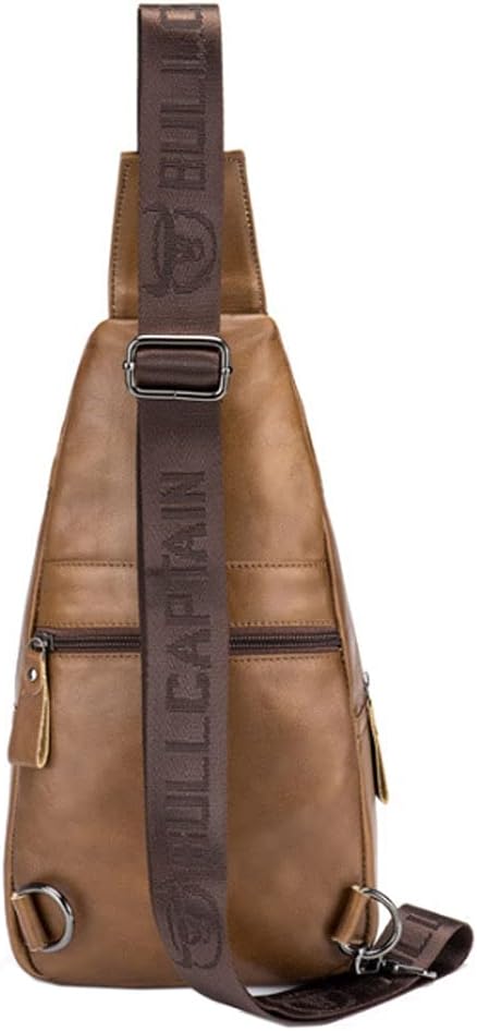 Hebetag Leather Sling Bag Crossbody Backpack for Men Women Outdoor Travel Shoulder Chest Pouch Hiking Camping Casual Pack Daypack (Light Brown)