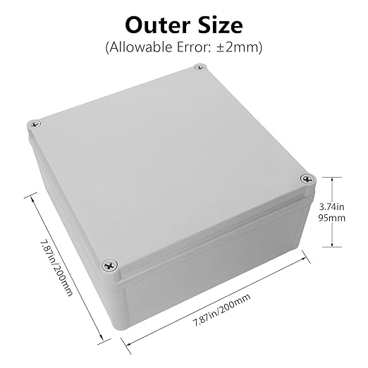 LeMotech Junction Box IP67 Waterproof Dustproof ABS Plastic Project Box for Electrical Outdoor Enclosure Gray 7.9 x 7.9 x 3.7 inch (200 x 200 x 95 mm)