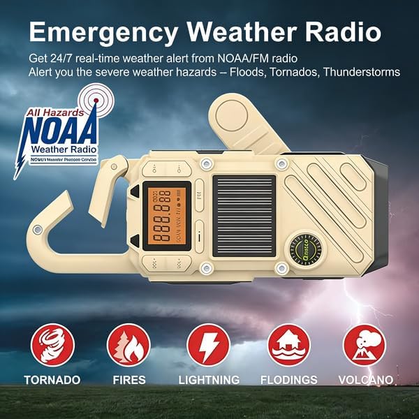 Walkie Talkies for Adults Rechargeable, FM/NOAA Emergency Radios with Weather Alerts, LED Flashlight & SOS Alarm, Solar Powered Hand Crank Long Range 2 Way Radios Walkie Talkie with USB Charged