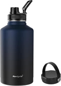 Navigate 64 oz Stainless Steel Insulated Water Bottle,Double Walled Leak Proof Keep Cold for 24 Hrs Hot for 12 Hrs,Wide Mouth Water Jug with Spout & Handle Lids,Blue to Black