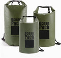 Waterproof Dry Bag Set of 3 (2L 5L 10L) – Roll Top PVC Dry Bags Waterproof for Kayaking, Camping, Beach & Travel – Floating Compression Dry Sack Backpack for Outdoor Gear (Military Green)