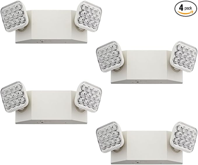 Lithonia Lighting Basics LED Emergency Light, Dual Adjustable Heads, Wall Mount, Damp Rated, 90-Min Backup, 120/277V, White, 4-Pack (EU2C CP4), Deal for stairways, hallways, and Egress Paths