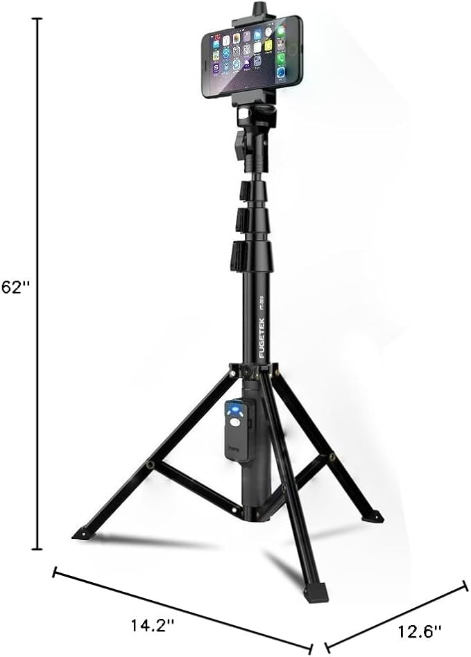 Fugetek 51" Professional Selfie Stick Tripod, 100% All Aluminum Stick & Legs, Lightweight, Detachable Bluetooth Remote, Portable All in One, Compatible with iPhone & Android, Non Skid Feet, Black