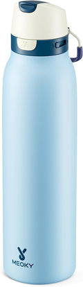 Meoky 24 oz Travel Water Bottle Insulated: Leak Proof Locking Lid, 2-in-1 Straw and Spout, 24 Hours Cold, Top Handle, Fits in Car Cup Holder, Stainless Steel Slim Water Bottle for Hiking, Cove