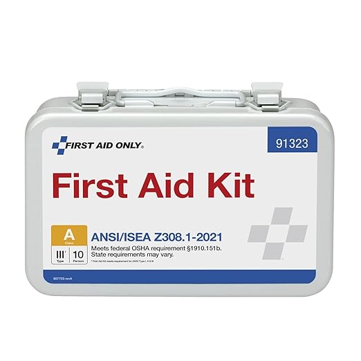 First Aid Only 91323 ANSI A 2021 and OSHA Compliant First Aid Kit, 10-Person Emergency First Aid Kit for Business, Home, Car, and Worksites, 76 Pieces