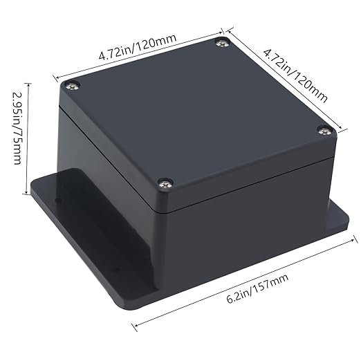 Junction Box IP65 Waterproof ABS Plastic Electrical Project Case Power Junction Boxes, Project Box with Fixed Ear Black 4.72x4.72x2.95 inch (120x120x75mm)