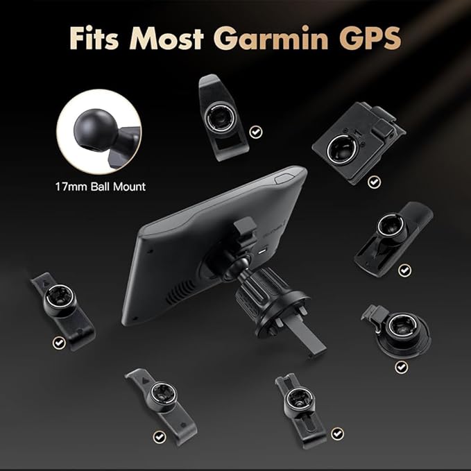 GPS Holder for Car – Air Vent Mount with Metal Hook and 17mm Ball Joint, Compatible with Nuvi GPS Devices