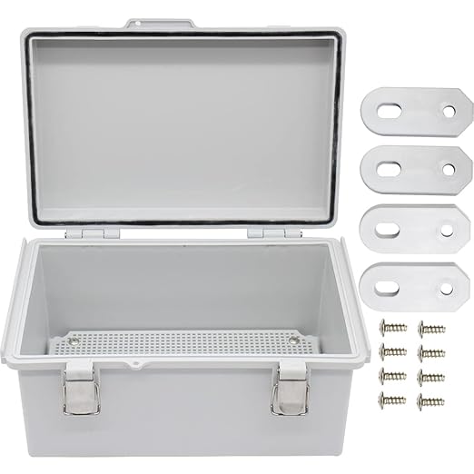 Clear Hinged Cover Stainless Steel Latch, IP67 Waterproof Electrical Weatherproof Junction Box, PVC Plastic Grey Case 11.4×7.5×5.5 inch（290×190×140mm）