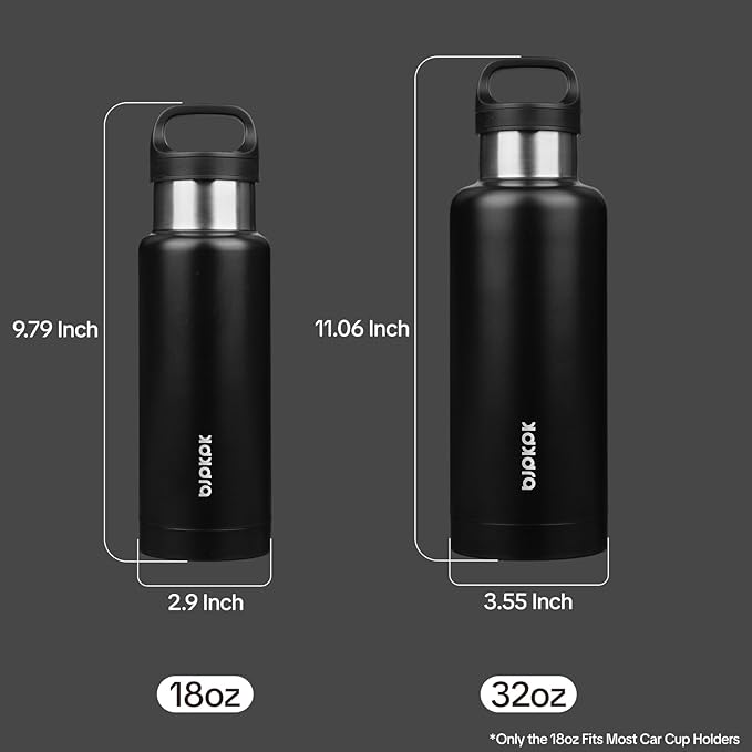 BJPKPK Insulated Water Bottle 18OZ Stainless Steel Water Bottle with Handle Double Walls Vacuum Insulated BPA Free Flask, Black
