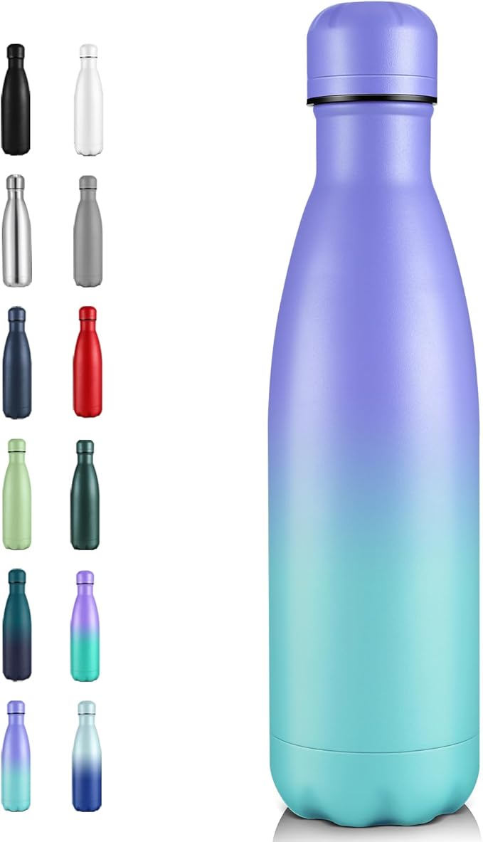 Volhoply 17oz Insulated Stainless Steel Water Bottle, Double Wall Vacuum Flask, Keeps Cold 24h & Hot 12h, Available in Packs of 1, 4, or 8（Purple Blue,1 Pack）
