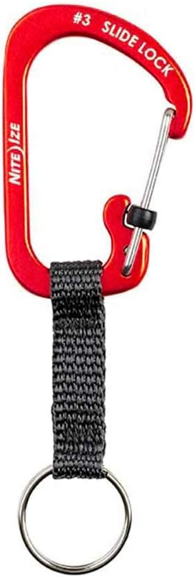 Nite IZE CSLAW3-10-R6 SlideLock Key Ring Aluminum, Locking Carabiner Keychain with Webbing, Red