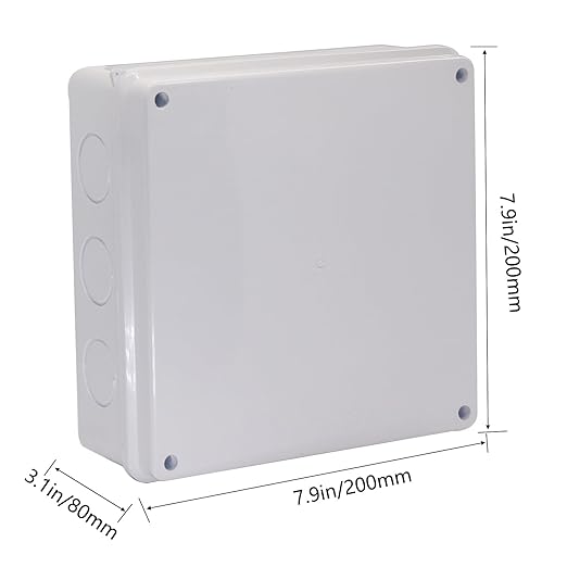 Junction Box Dustproof Waterproof IP65 ABS Plastic Electrical Boxes, Indoor & Outdoor Electrical Power Cord Enclosure Universal Project Box DIY Case White 7.9 x 7.9 x 3.1 inch (200x200x80mm)