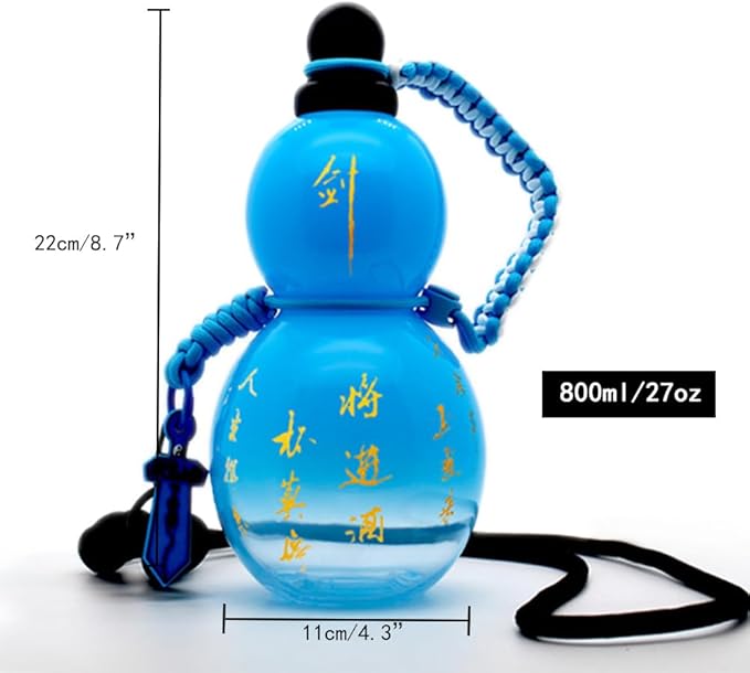 Jinberry 800ml/27oz Gourd Water Bottle with Shoulder Strap Set Leakproof Portable Gourd Drinking Bottle Flask Sport Jug Drinkware for Gym Outdoor Climbing Tour or Camping