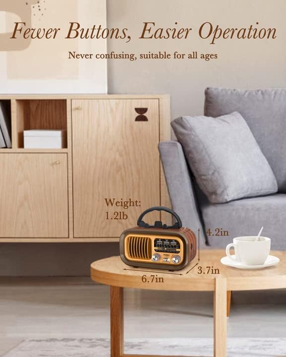 PRUNUS J-150 Portable Radio AM FM SW Bluetooth Speaker, Gifts for Dad and Mom, Retro Radios Vintage Transistor with Best Sound, Solar/D Battery Operated/USB Charging, TWS, Support TF Card/USB Playing