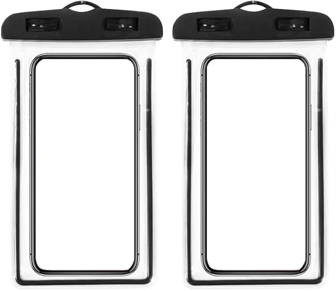 Waterproof Phone Pouch 2 Pack, IPX8 Universal Phone Dry Bag Case Floating Swimsuit Protector for Beach, Travel Essentials, Black+Black