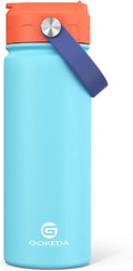 18oz Kids Water Bottle, Insulated Water Bottles with Stickers, 18/8 Stainless Steel Vacuum Leak Proof Straw Cup for School, Gifts for Boys Girls(Orange,Blue)