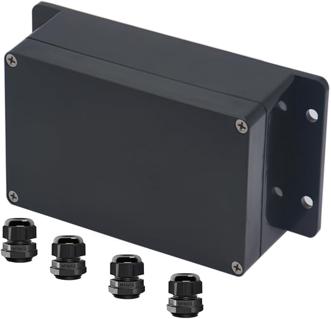Project Box ABS Black Electrical Boxes IP65 Outdoor Waterproof Box Electronic Junction Box Fixed Ear Power Enclosure with Cable Glands for DIY Project 6.22 x 3.54 x 2.36 inch (158x90x60mm)