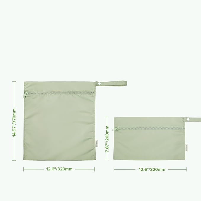 haakaa Waterproof Wet Bags for Baby Wet Dry Bags for Cloth Diaper, Swimsuit & Travel, 2pcs, Grass