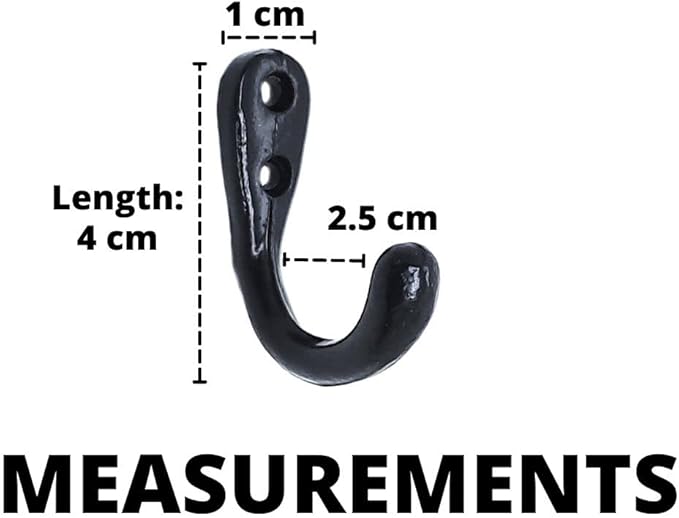 FAPBADRI Multipurpose Hooks, Used to Hang Clothes, Bags, Coats, Curtain Hold Backs, Keys, Colour - Black, Material - Aluminium, Screws and Wallplugs Included, Pack of 2 Pieces