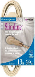 Woods Slimline 16/2 Flat Plug Extension Cord, 13ft, Beige, 2240