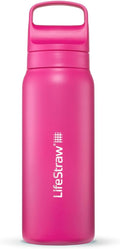 LifeStraw Go Series – Insulated Stainless Steel Water Filter Bottle for Travel and Everyday Use, Removes Bacteria, Parasites and Microplastics, Improves Taste, 24oz Orchid Pink