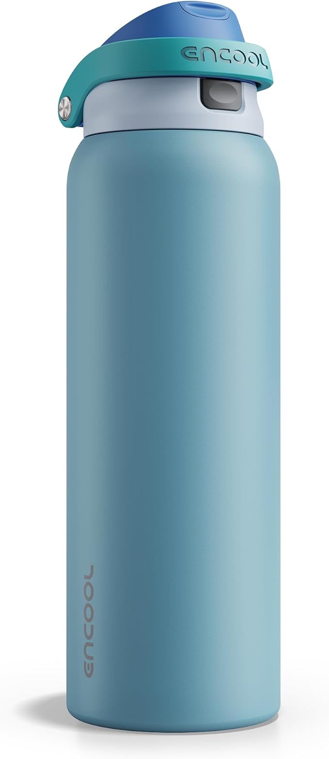 ENCOOL Leakproof Insulated Water Bottle with Straw Dual-Sip Water Bottle Bag-Safe Design for Work, Commute & Gym – Keeps Drinks Cold All Day, 40 oz, Teal Blue