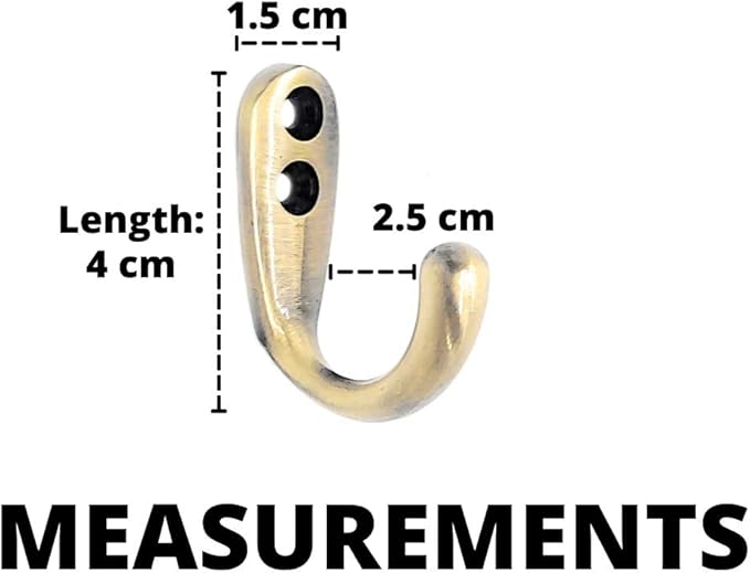 FAPBADRI Multipurpose Hooks, Used to Hang Clothes, Bags, Coats, Curtain Hold Backs, Keys, Antique Gold Colour, Material - White Metal, Screws and Wallplugs Included, Pack of 4 Pieces
