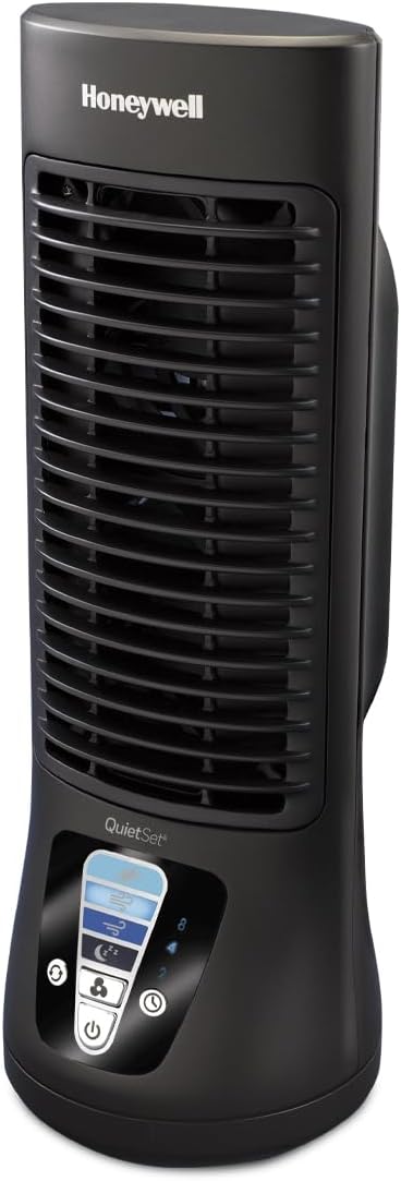 Honeywell QuietSet Personal Table Fan, Oscillating Personal Desk Fan with Quiet Operation, 4 Levels of Power and Sound, Black, HTF210B