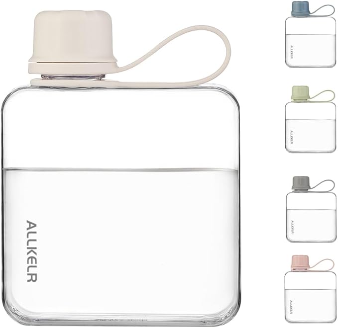 Portable Flat Water Bottle,BPA Free Reusable Tritan Plastic Travel Water Bottle Cup,Lightweight Leakproof Slim Water Bottle Fits Purse,Backpacking, Hiking (White, 10.8 oz)