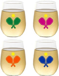 Set of 4 Shatterproof Designer 16 oz Plastic Wine Glasses MADE in the USA (PICKLEBALL)