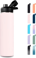 Fijinhom 24 oz Insulated Water Bottle with Handle, 304 Stainless Steel Water Bottles with Wide Mouth, Double Wall Vacuum Sports Water Bottle, BPA Free, Keep Cold and Hot, Pink